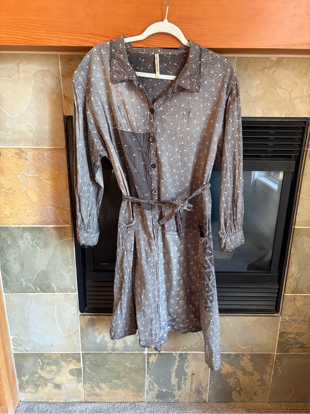 Magnolia Pearl Gray Printed Button-Front Long Sleeve Shirt Dress